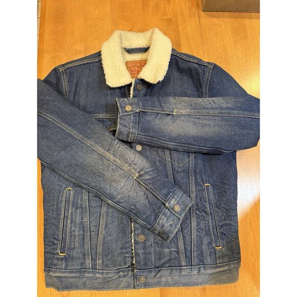 Levis Jacket Small Blue Sherpa Lined Denim Jean Trucker Button Up - Picture 11 of 11